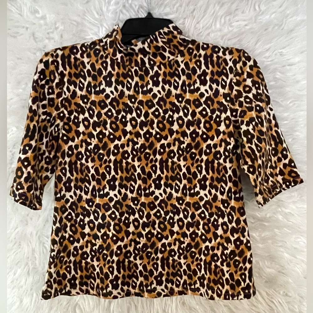 Anthropologie NWT Women’s Leopard Animal Print Mock Neck 3/4 Sleeve Shirt-SP